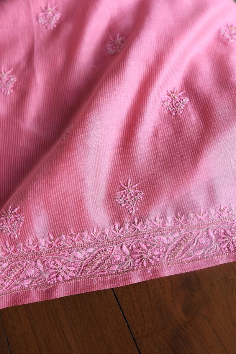 Dark Pink Maheshwari Chikankari Unstitched Fabric