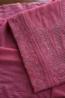 Dark Pink Mal Cotton Fine Chikankari With Kamdani Work Unstitched Fabric