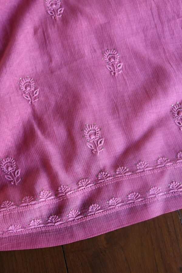 Dark Pink Mal Cotton Fine Chikankari With Kamdani Work Unstitched Fabric - Image 11