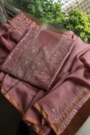 Deep Rose Shade Maheshwari Chikankari Unstitched Fabric