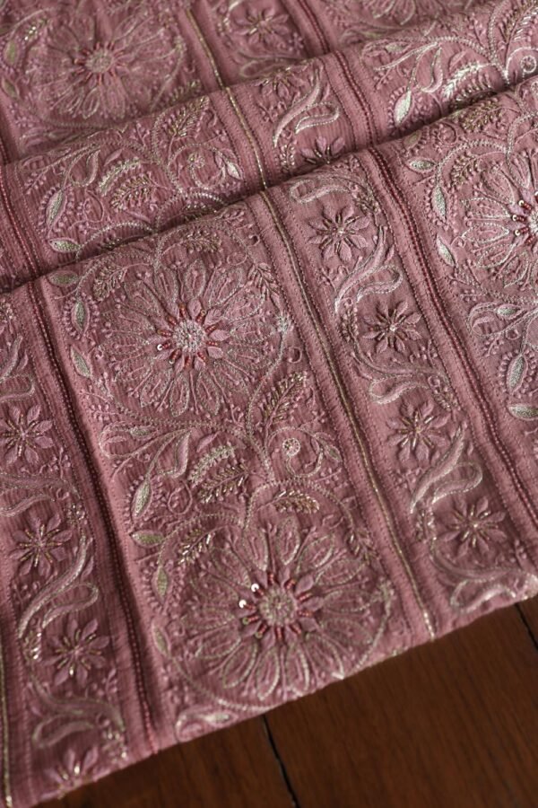 Deep Rose Shade Maheshwari Chikankari Unstitched Fabric - Image 9