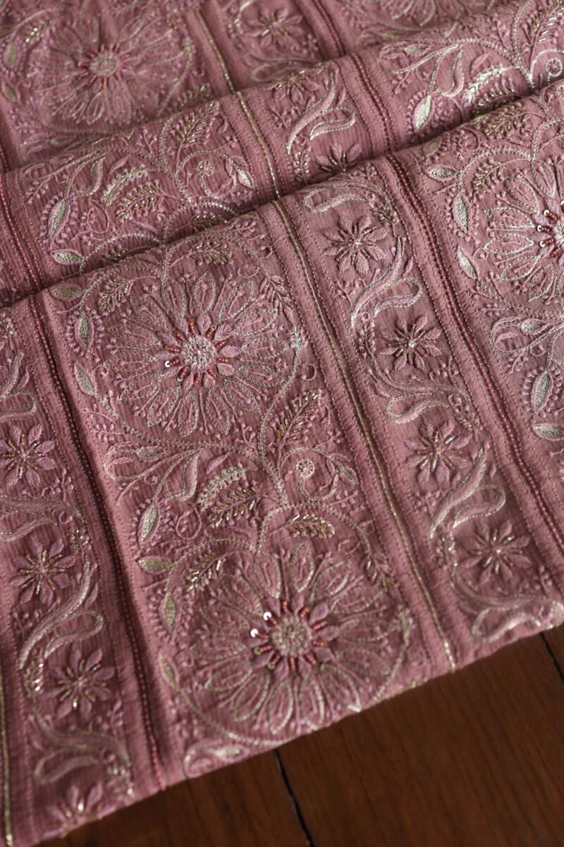 Deep Rose Shade Maheshwari Chikankari Unstitched Fabric