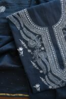 Denim Blue Mal Cotton Chikankari Unstitched Kurta Dupatta Fabrics With Kamdani