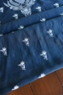 Denim Blue Mal Cotton Chikankari Unstitched Kurta Dupatta Fabrics With Kamdani