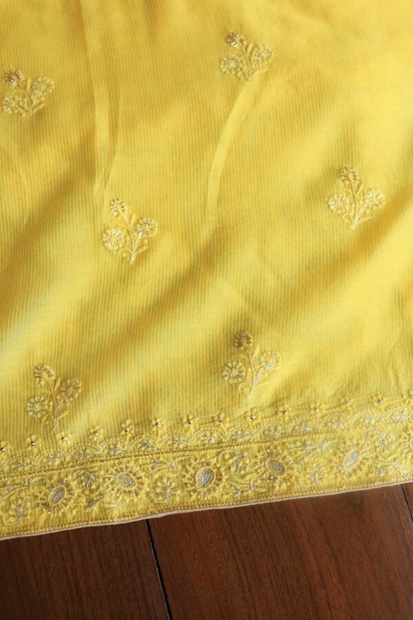 Dull Yellow Maheshwari Chikankari Unstitched Fabric - Image 14