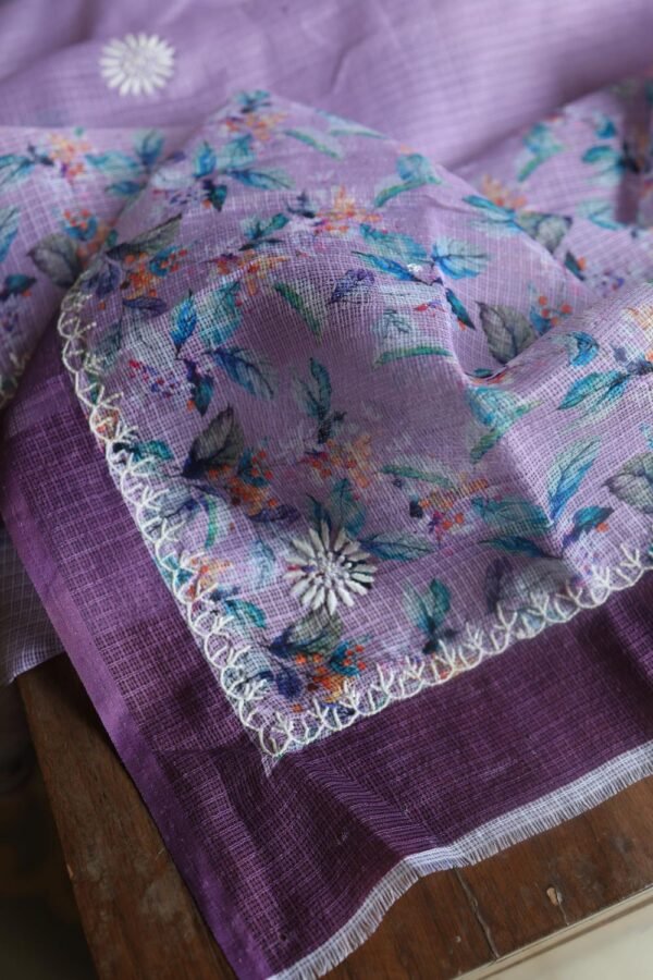 Floral Printed Kota Chikankari With Sequins Work Unstitched Kurta Dupatta Set - Image 14