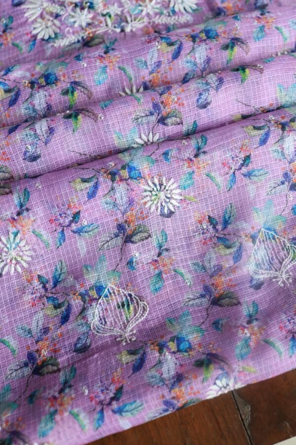 Floral Printed Kota Chikankari With Sequins Work Unstitched Kurta Dupatta Set - Image 11