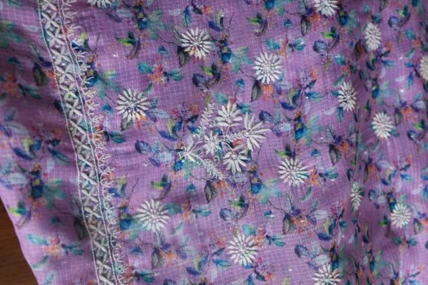 Floral Printed Kota Chikankari With Sequins Work Unstitched Kurta Dupatta Set - Image 13