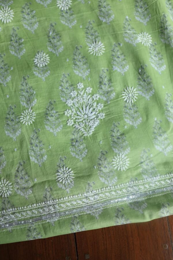 Green Cotton Chikankari Unstitched Kurta Fabrics - Image 7