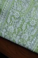 Green Cotton Chikankari Unstitched Kurta Fabrics