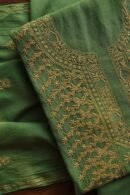 Green Mul Cotton Fine Chikankari With Kamdani Work Unstitched Fabric