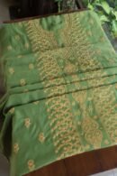 Green Mul Cotton Fine Chikankari With Kamdani Work Unstitched Fabric