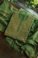 Green Mul Cotton Fine Chikankari With Kamdani Work Unstitched Fabric
