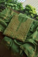 Green Mul Cotton Fine Chikankari With Kamdani Work Unstitched Fabric