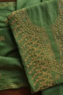 Green Mul Cotton Fine Chikankari With Kamdani Work Unstitched Fabric