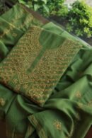 Green Mul Cotton Fine Chikankari With Kamdani Work Unstitched Fabric