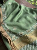 Green Silk Gheecha Palla Kota Chikankari Saree