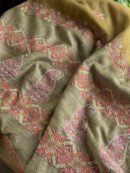 Green Silk Gheecha Palla Kota Chikankari Saree With Mukaish Kamdani