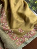 Green Silk Gheecha Palla Kota Chikankari Saree With Mukaish Kamdani