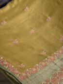 Green Silk Gheecha Palla Kota Chikankari Saree With Mukaish Kamdani
