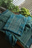 Green Handloom Kota Chikankari With Mirror Work Unstitched Kurta Dupatta Set
