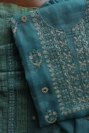 Green Handloom Kota Chikankari With Mirror Work Unstitched Kurta Dupatta Set