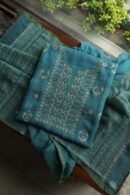 Green Handloom Kota Chikankari With Mirror Work Unstitched Kurta Dupatta Set