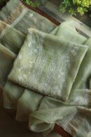 Green Silk Kota Chikankari Unstitched Kurta Dupatta Set