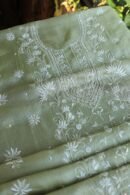 Green Silk Kota Chikankari Unstitched Kurta Dupatta Set