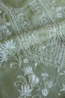 Green Silk Kota Chikankari Unstitched Kurta Dupatta Set