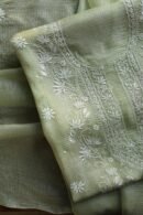 Green Silk Kota Chikankari Unstitched Kurta Dupatta Set