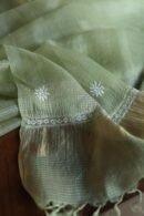 Green Silk Kota Chikankari Unstitched Kurta Dupatta Set