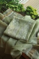Green Silk Kota Chikankari Unstitched Kurta Dupatta Set