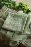 Green Silk Kota Chikankari Unstitched Kurta Dupatta Set