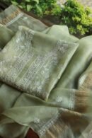 Green Silk Kota Chikankari Unstitched Kurta Dupatta Set