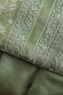 Green Silk Kota Chikankari Unstitched Kurta Dupatta Set