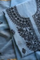 Grey & Black Mal Cotton Chikankari Unstitched Kurta Dupatta Fabrics With Kamdani