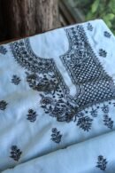 Grey & Black Mal Cotton Chikankari Unstitched Kurta Dupatta Fabrics With Kamdani