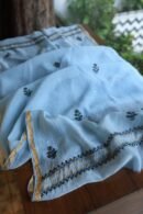 Grey & Black Mal Cotton Chikankari Unstitched Kurta Dupatta Fabrics With Kamdani