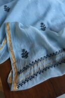 Grey & Black Mal Cotton Chikankari Unstitched Kurta Dupatta Fabrics With Kamdani