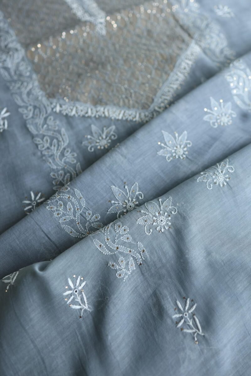 Grey Daraz Chanderi Chikankari Kurta Fabrics