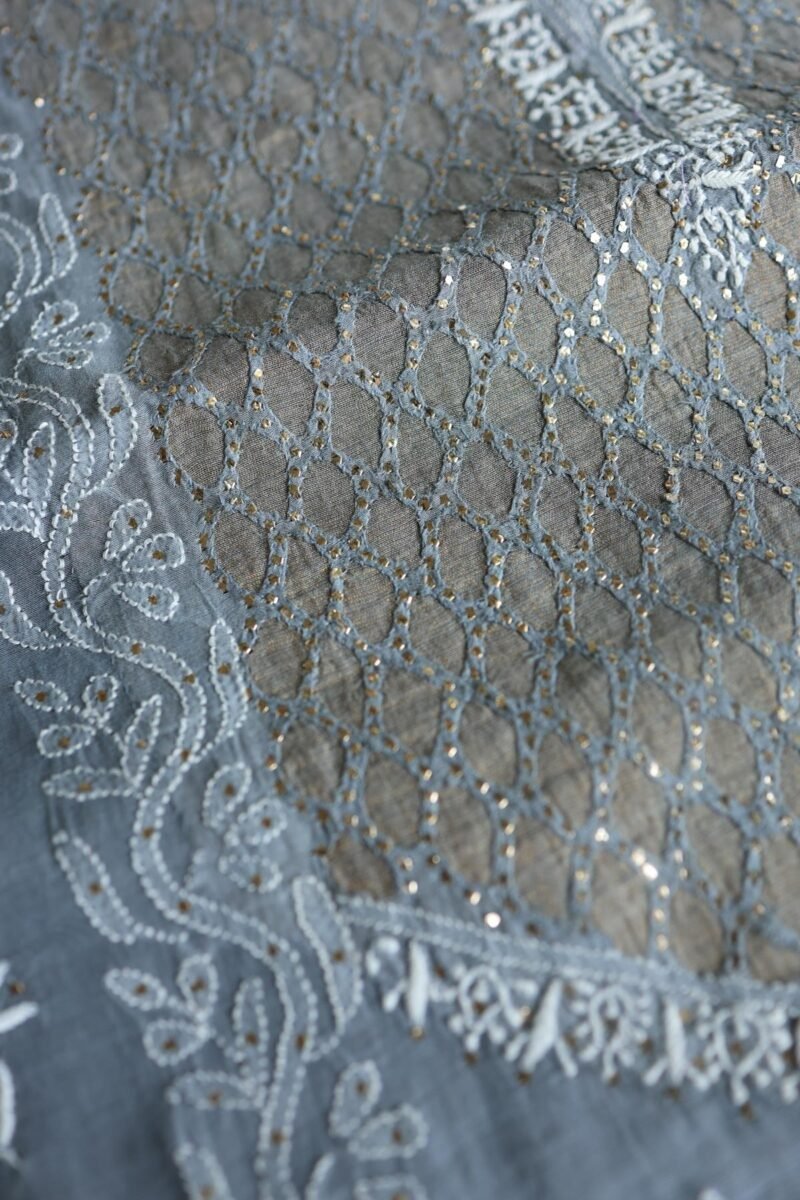 Grey Daraz Chanderi Chikankari Kurta Fabrics