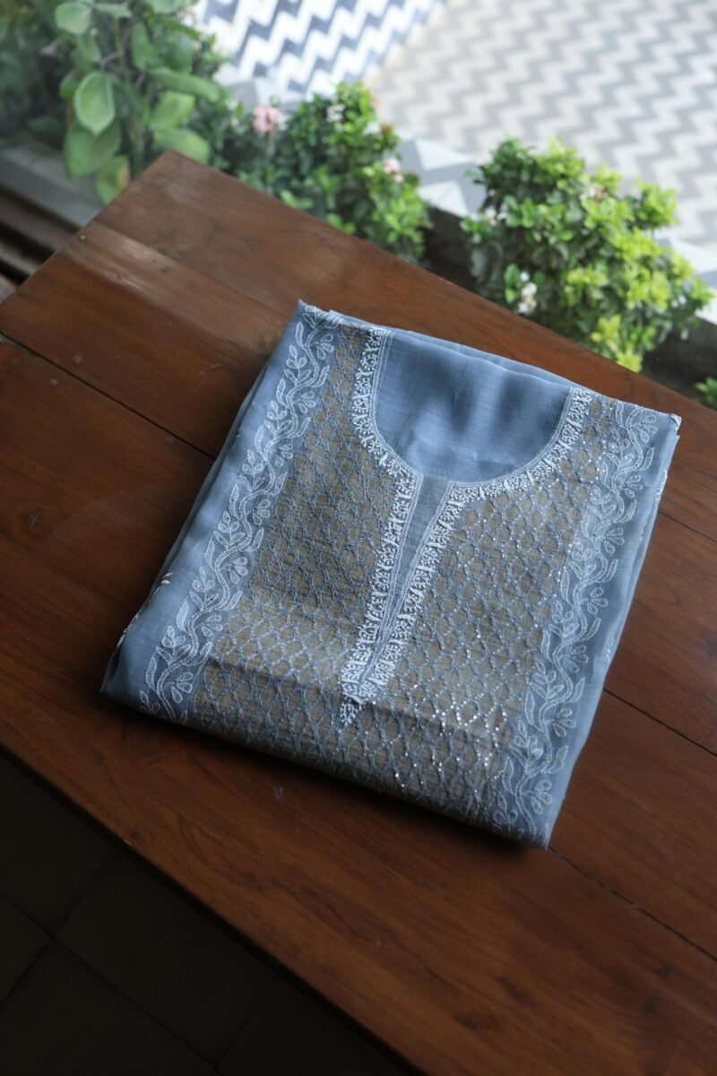 Grey Daraz Chanderi Chikankari Kurta Fabrics
