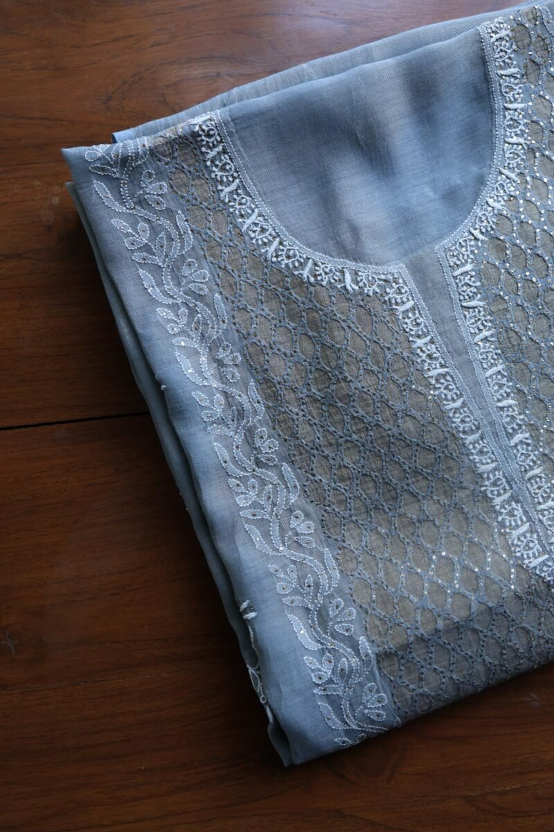 Grey Daraz Chanderi Chikankari Kurta Fabrics