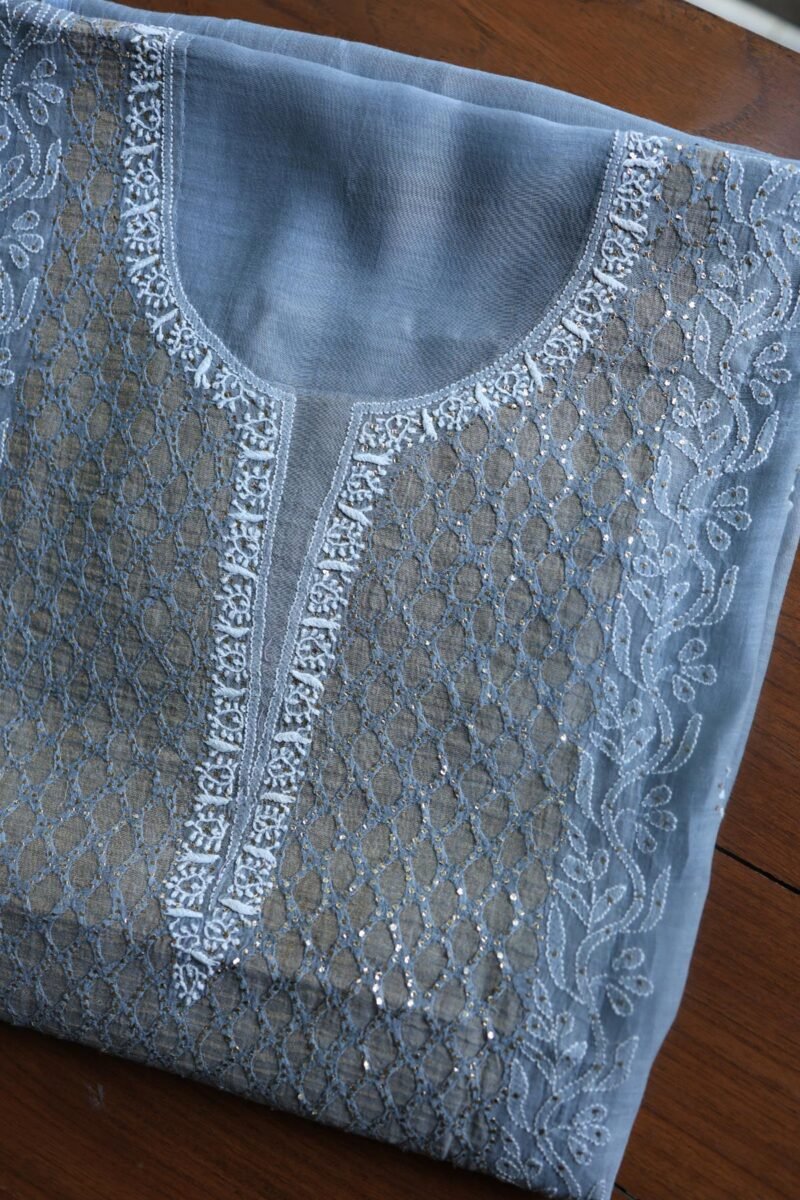 Grey Daraz Chanderi Chikankari Kurta Fabrics