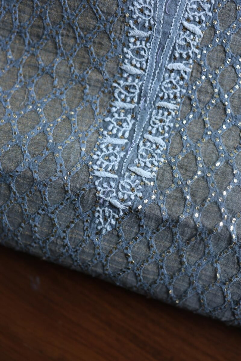 Grey Daraz Chanderi Chikankari Kurta Fabrics