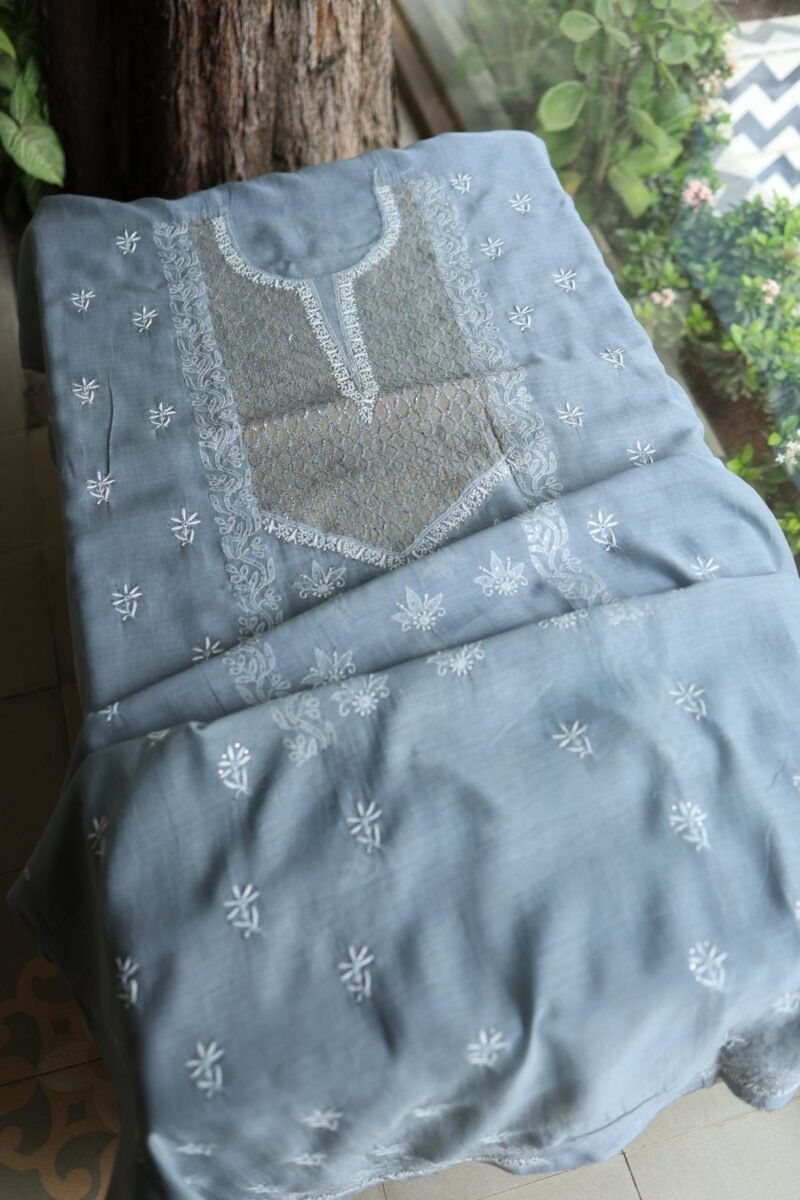 Grey Daraz Chanderi Chikankari Kurta Fabrics