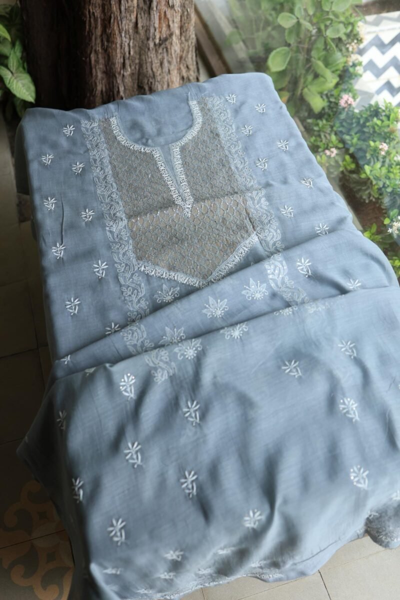 Grey Daraz Chanderi Chikankari Kurta Fabrics