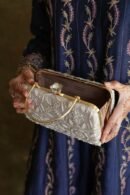 Grey Floral Motif Chikankari Linen Handle Sling Clutch