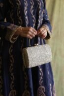 Grey Floral Motif Chikankari Linen Handle Sling Clutch